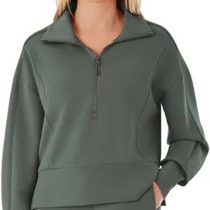 NWT Women's Half-Zip Pullover Top and Wide leg pants set  Large Green Inseam 30